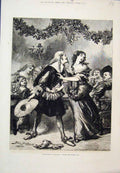 Original Old Antique Print Twas Merry In The Hall John Gilbert 1876 Victorian