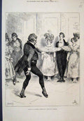 Original Old Antique Print Gentlemen Dancing Days Barnard 1878 19th
