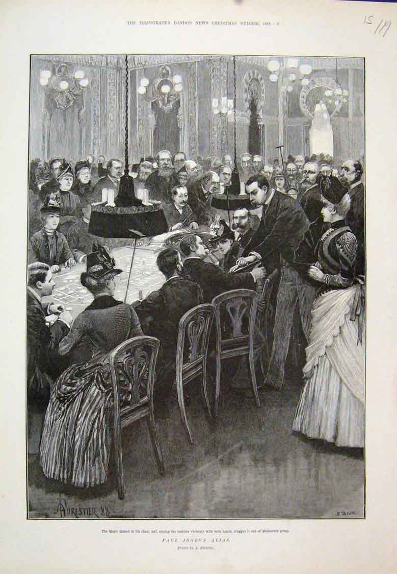 Original Old Antique Print Major Cashbox Medhurst Casinojones Alias 1888 19th