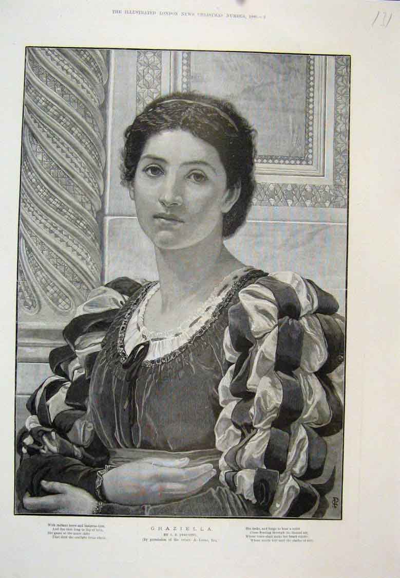 Original Old Antique Print Graziella Lady Perugini Lucas Portrait 1886 Victorian