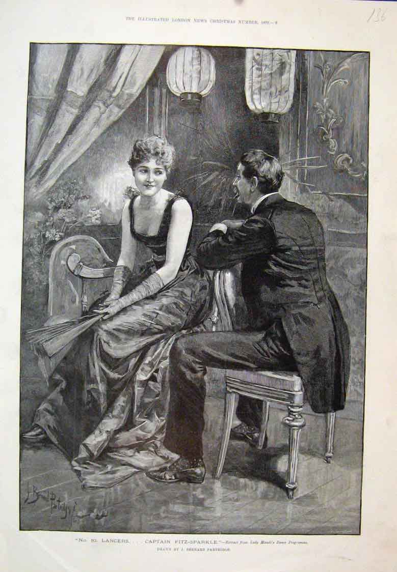 Original Old Antique Print No 10 Lancers Fitz Sparkle Lady Maude 1892