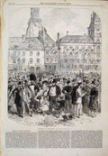 Original Old Antique Print English Excursionists To Calais 1865 19th