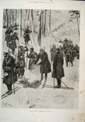 Original Old Antique Print German Infantry Exercise Snow Shoes 1897 Victorian
