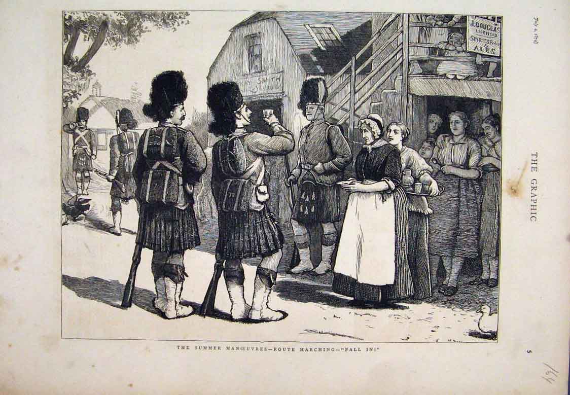 Original Old Antique Print Seaforths Route Marching Fall In 1874 19th