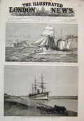 Original Old Antique Print Egypt Crisis Gun Boats Dee Don Suez Canal1882 19th