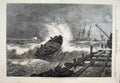 Original Old Antique Print Boat Fort Elizabeth Algoa Bay South Africa 1866 19th