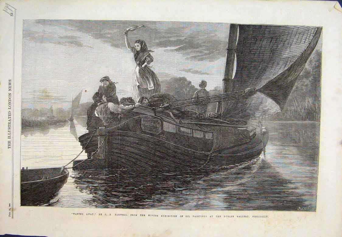 Original Old Antique Print Wafted Away Barwel Dudley Gallery Piccadilly 1868