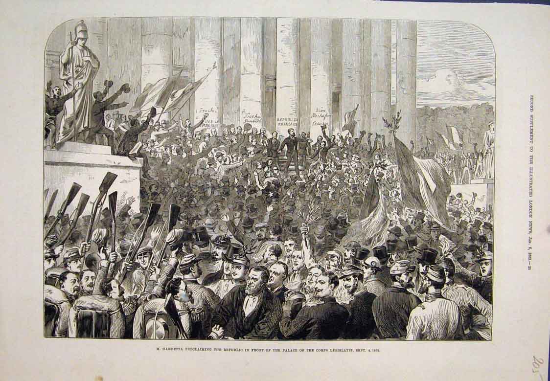 Old Antique Print M Gambetta Proclaiming Republic Palace Legislatif 1879 19th
