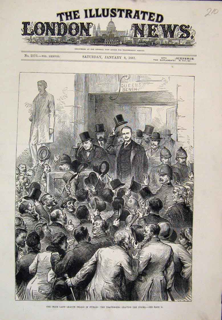 Original Old Antique Print Irish Land League Trials Dublin Traversers 1881 19th