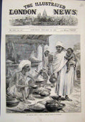 Original Old Antique Print Impending Famine Bengal Beniah Grain Seller 1874 19th