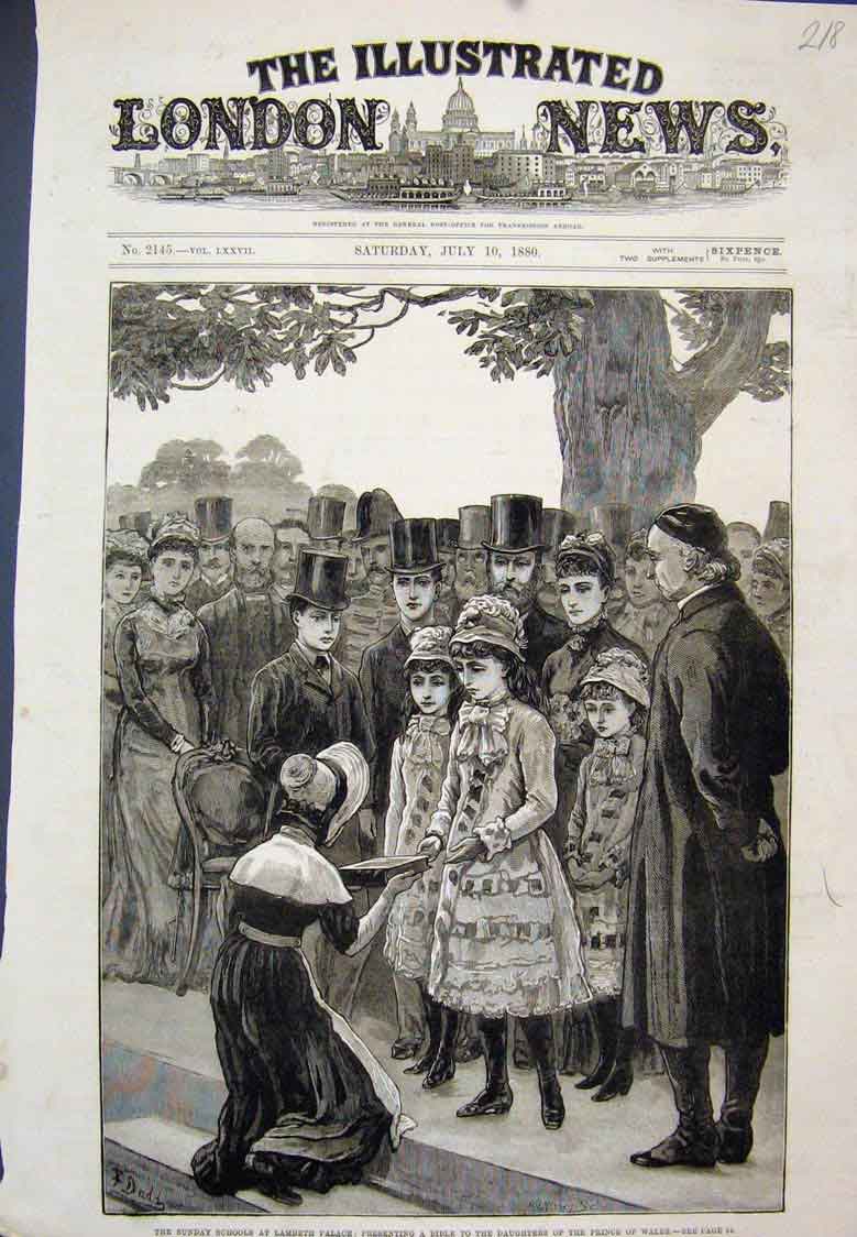 Old Antique Print Sunday School Lambeth Palace Prince Wales Daughter 1880 19th