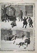 Old Antique Print Comedy Civil War With Snow Boys Snowball Carriage 1885 19th
