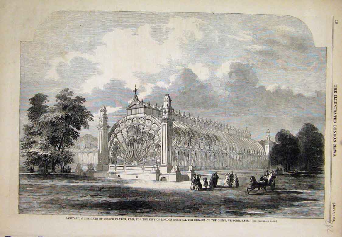 Old Antique Print Chest Dieases Hospital Victoria Park Sanitarium Paxton