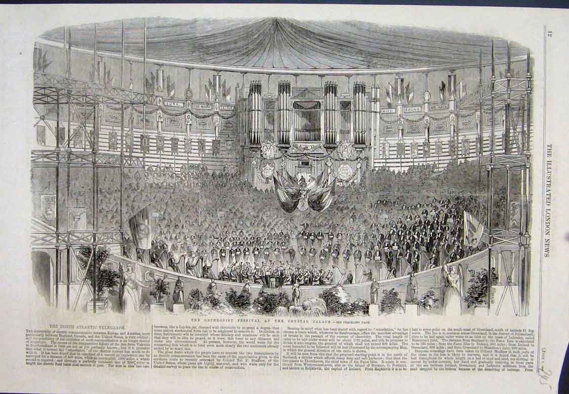 Original Old Antique Print Orpheonist Festival Crystal Palace 1860 Victorian