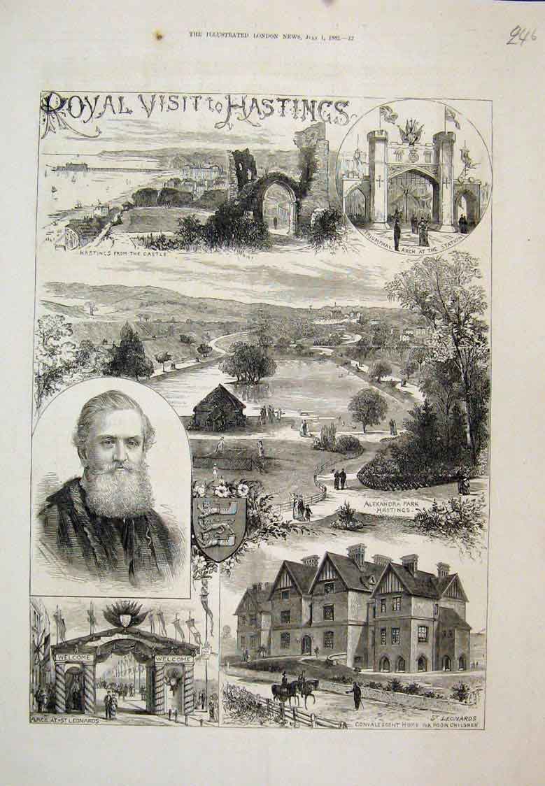 Original Old Antique Print St Leonards Hastings Alexandra Park Home 1882 19th