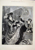 Original Old Antique Print Young Faces Fashion Dressing Up Girls 1878 Victorian