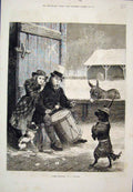 Original Old Antique Print Dress Rehearsal Performing Dogs Girl Donkey 1876 19th