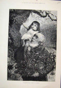 Original Old Antique Print Mistletoe Bough Grandfather Girl Emslie 1878 19th