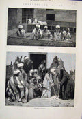 Original Old Antique Print Mat Makers Dance The Stick Cairo 1883 19th
