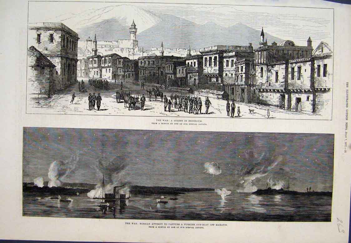 Old Antique Print War Erzeroum Russian Capture Turkish Boat Maratin 1877 19th