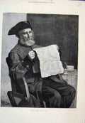 Original Old Antique Print Sier Reading News Fyfe 1883 19th Century