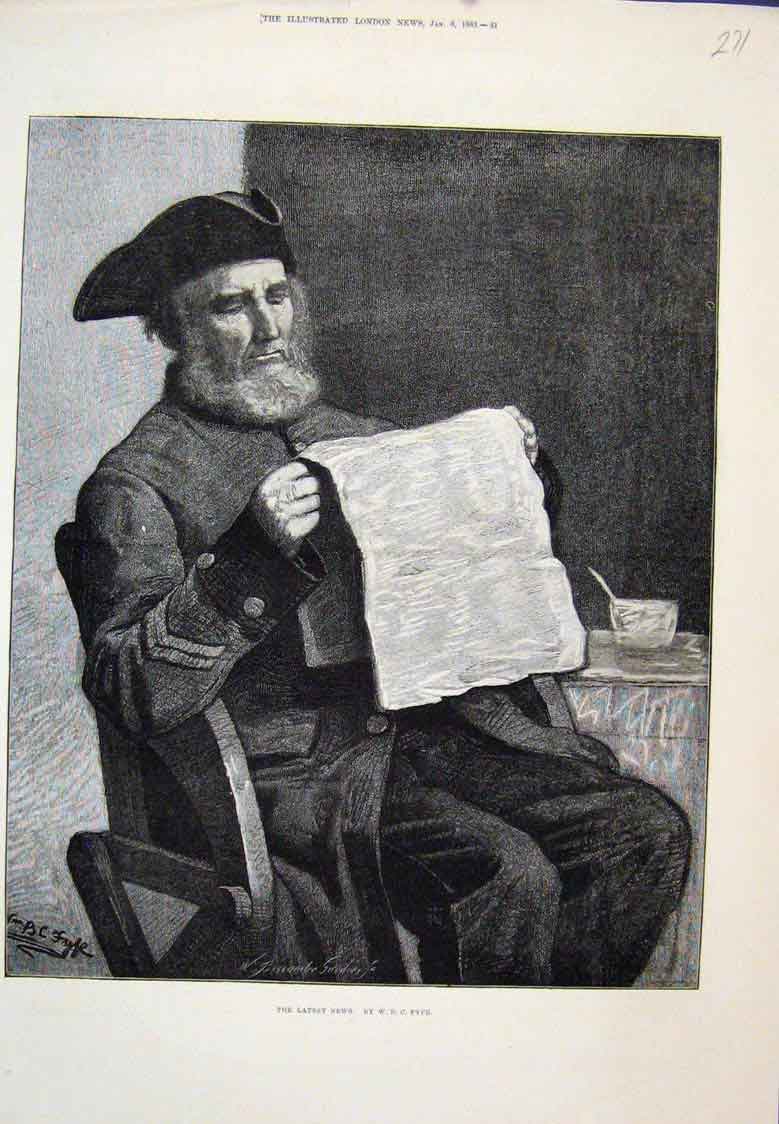 Original Old Antique Print Sier Reading News Fyfe 1883 19th Century