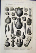 Original Old Antique Print Dr Schliemanns Trojan Antiquities Vessels 1878 19th