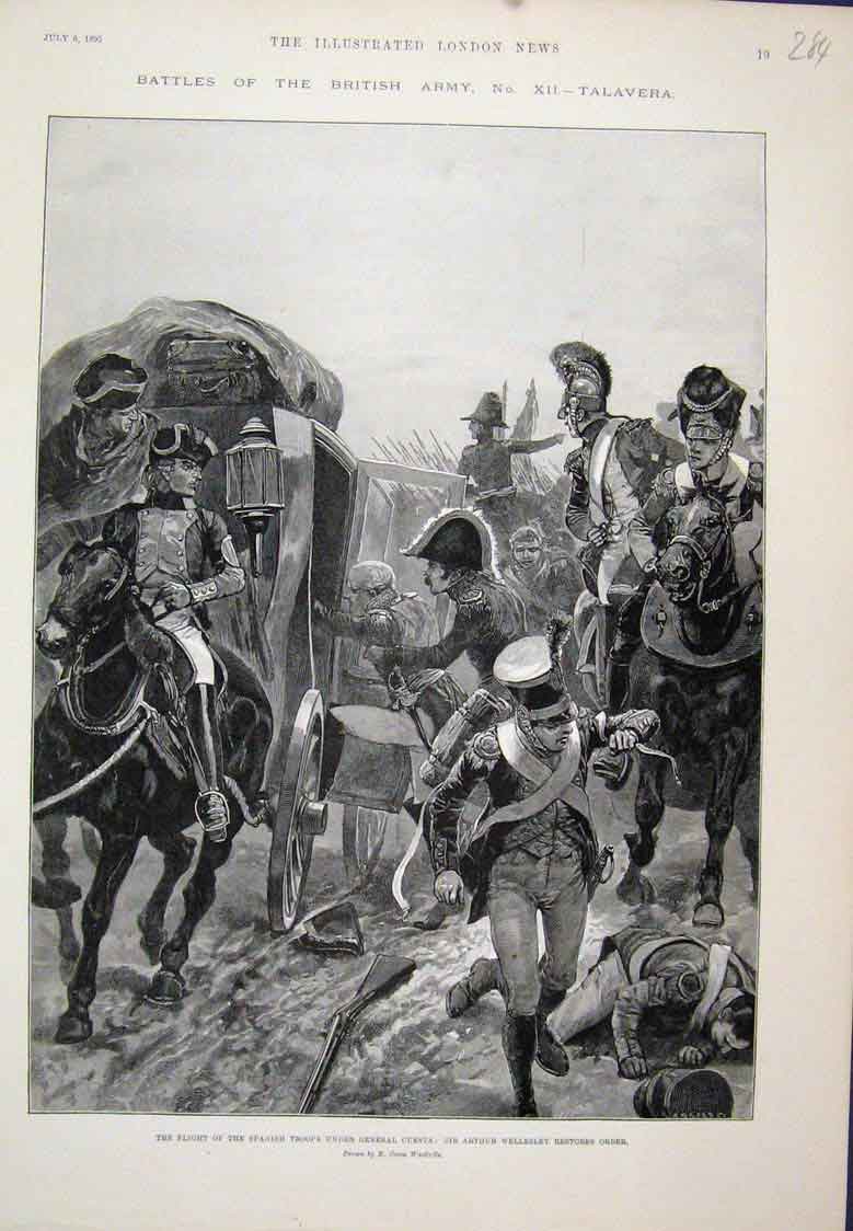 Original Old Antique Print Flight Spanish Troops Gen Cueata Wellesley 1895 Prin