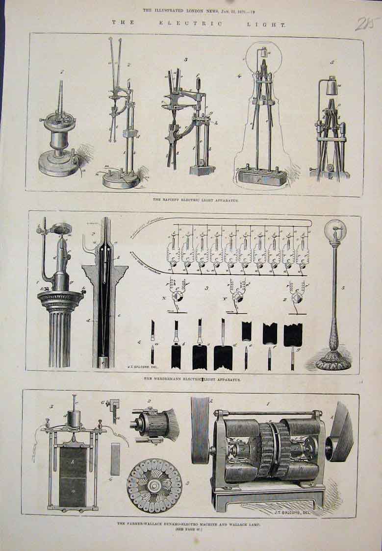Original Old Antique Print Farmer Wallace Dynamo And Lamp Werderman Rapieff 1879