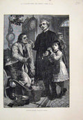 Original Old Antique Print Christmas Bird Thankfully Received Girl Farmer 1878