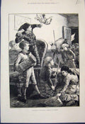 Original Old Antique Print Attack On Redoubt Children Playing 1877 Fine Art 19th