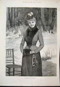 Original Old Antique Print Seasonable C T Garland Lady Skates 1892 Fine Art 19th