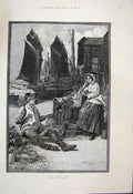 Original Old Antique Print Sweet Summer Time Romance Knowles 1885 19th