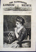 Original Old Antique Print Village Belle Lady Flowers Schlesinger 1876 Fine Art