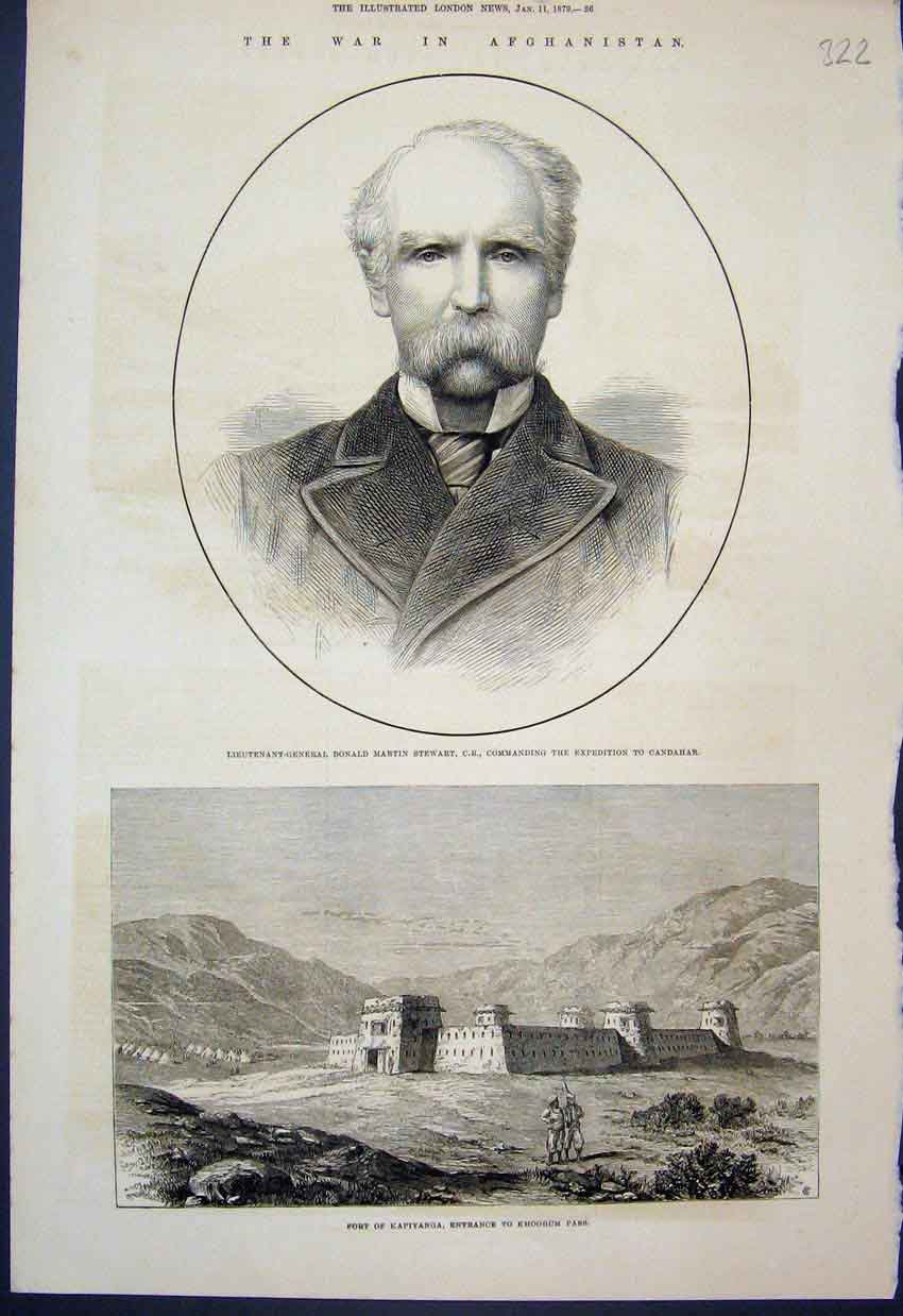 Original Old Antique Print Candahar Donald Martin Stewart Kapiyanga 1879 Sketch