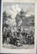 Original Old Antique Print Saturday Half Holiday Fun Park Mill 1871 Victorian
