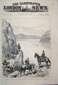 Original Old Antique Print Hussars Passing Devils Staircase Lake Wakatipu 1885
