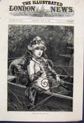 Original Old Antique Print Down The River Girl Boat Fine Art Knowles 1880 19th