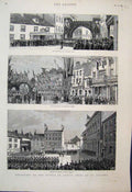 Original Old Antique Print Centenary Battle Jersey Fetes St Heliers 1881 19th
