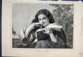 Original Old Antique Print The Student Girl Book Study Fine Art Dobson 1873 19th