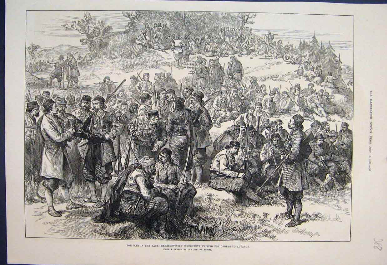Old Antique Print Herzegovinian Insurgents Wait For Orders East War 1876 19th