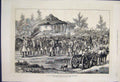 Original Old Antique Print Cossacks March Horses Rest Dogs Ox Cart 1877 Sketch