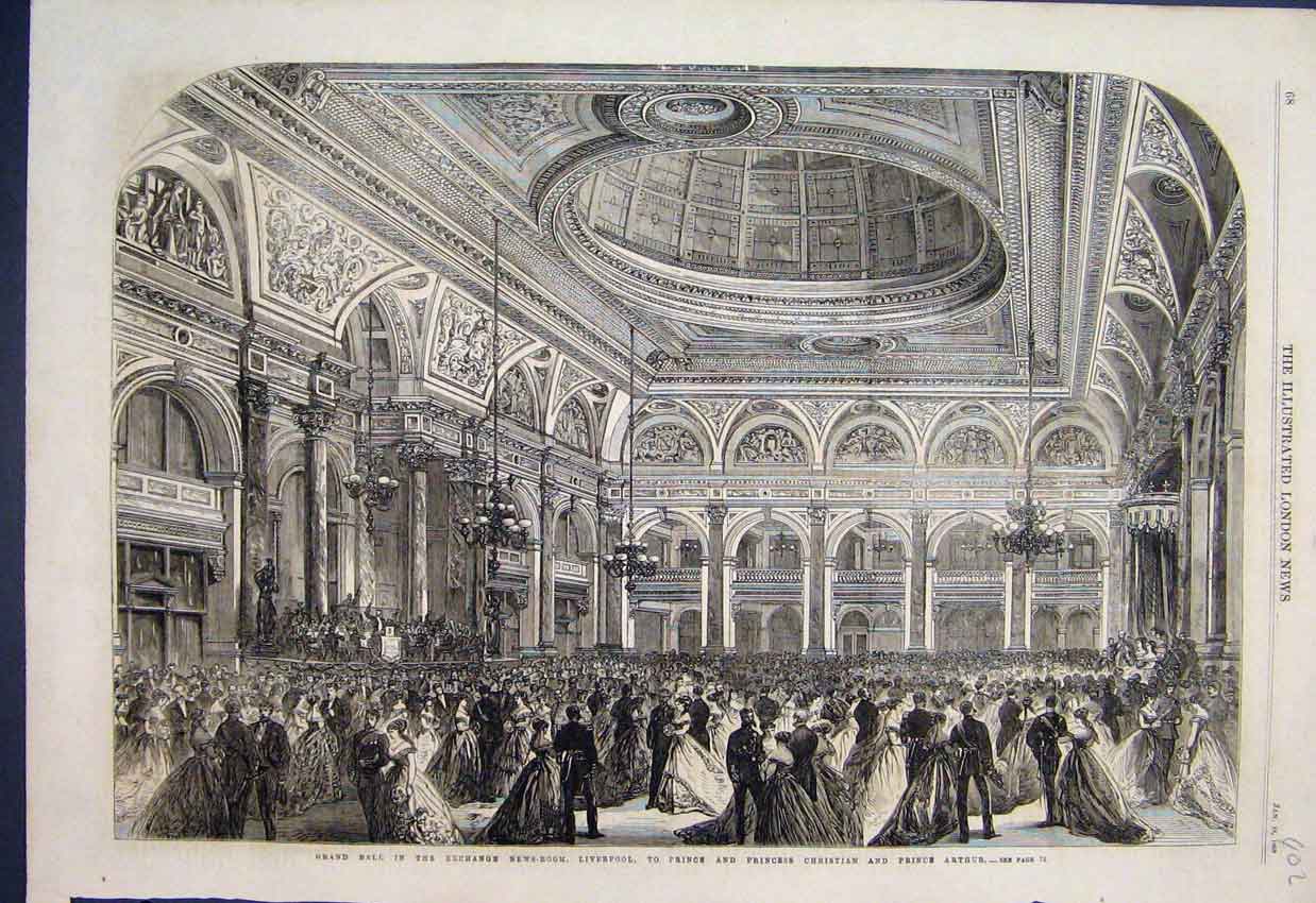 Old Antique Print Prince Christian Prince Arthur News Room Liverpool 1868 19th