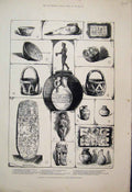 Old Antique Print Assyrian Baylonian Relics British Museum Sketches 1884 19th