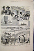 Original Old Antique Print Sketches Madagascar Sakalave Orchills Boats 1883 19th