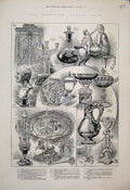 Original Old Antique Print Hamilton Palace Sale Silver GOrnaments 1882 Sketch