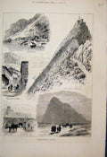 Old Antique Print Rambling Sketches Gibraltar Signal Station Catland1884 19th