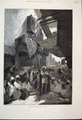 Original Old Antique Print Performing Snake Charmer Cairo 1886 Fine Art 19th