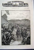 Original Old Antique Print Aldershot Queens Jubilee Brecknock Berks Marching1887