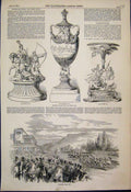 Original Old Antique Print Goodwood Races Cup Prize Plate Stewards Cup 1850 19th